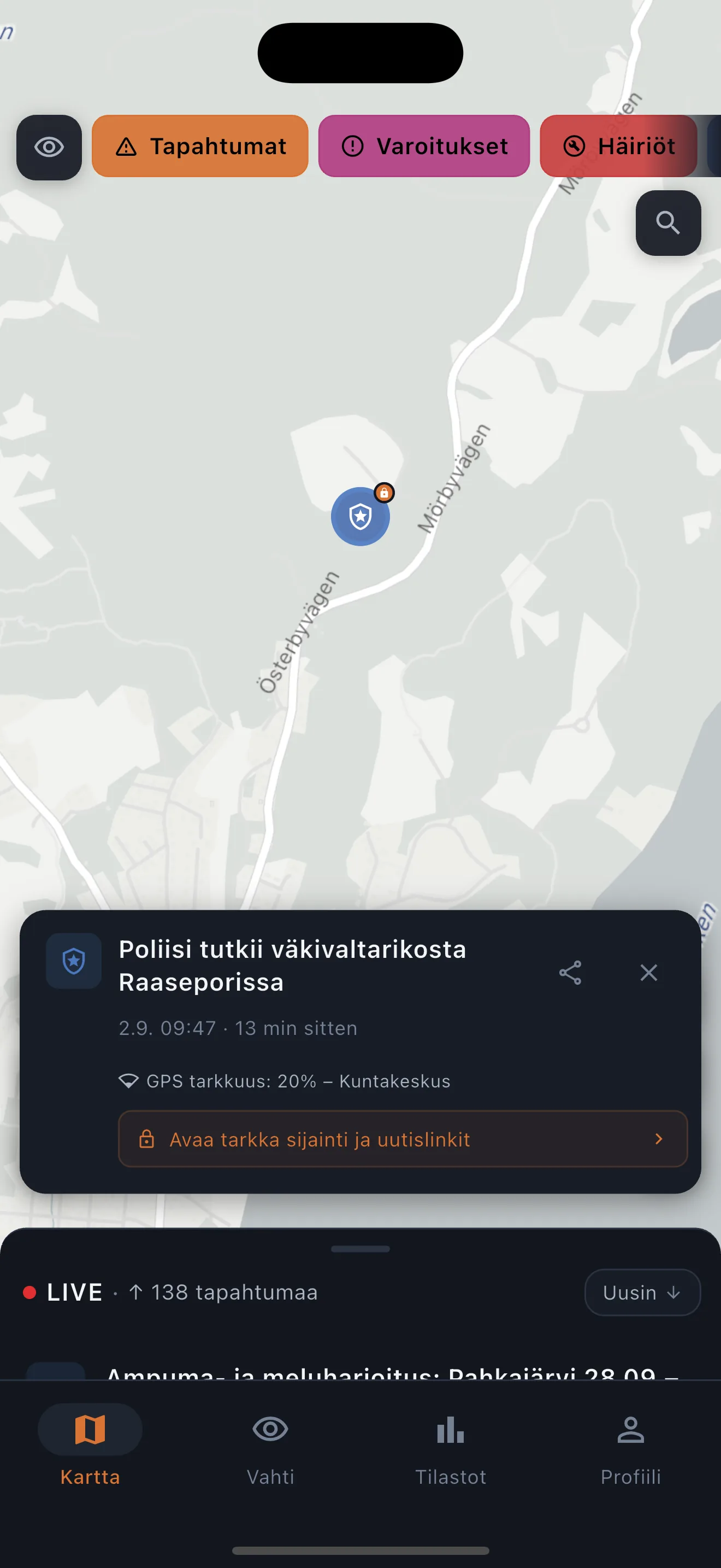 Poliisitiedote Tilannekartassa